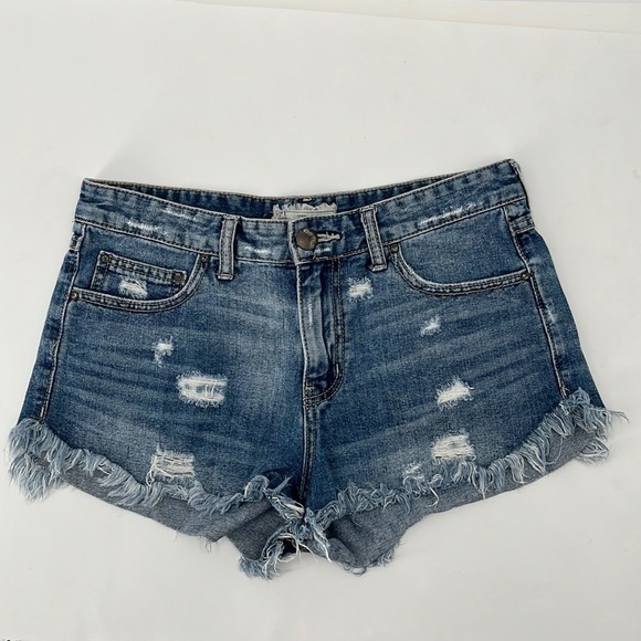 FREE People Denim Cut off Jean Shorts Dolphin Distressed Raw Hem Size 25 - Picture 2 of 8